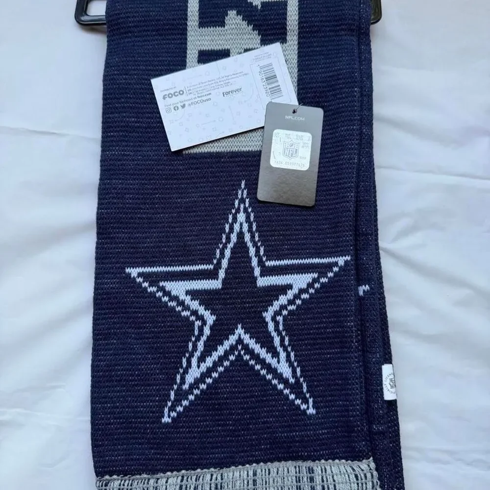 NWT Dallas Cowboys Knit Winter Scarf (Navy/Silver Star Gameday Fringe